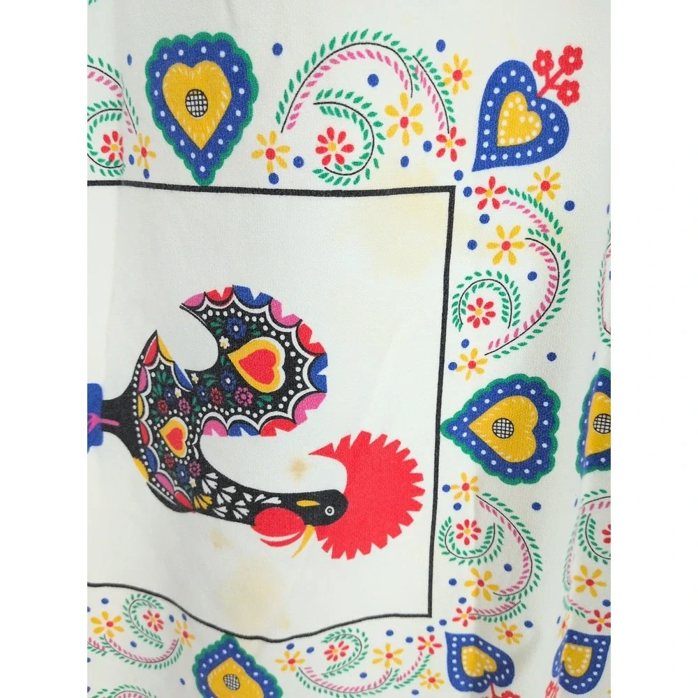 Linen Cotton Portugal Good Luck Rooster Tablecloth  55x73 Folk Art Dala Fabric